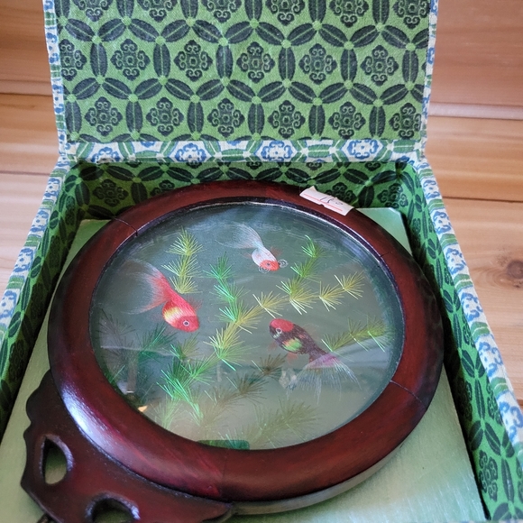 Antique embroidered silk Koi fish with stand. - Picture 5 of 7